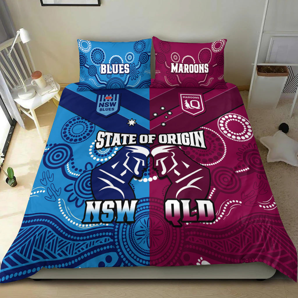QLD Maroons And NSW Blues Rugby Bedding Set State of Origin Indigenous LT14
