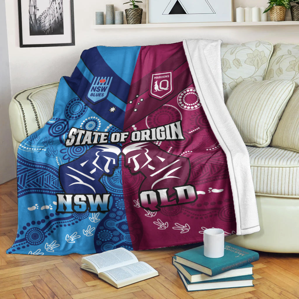 QLD Maroons And NSW Blues Rugby Premium Blanket State of Origin Indigenous LT14