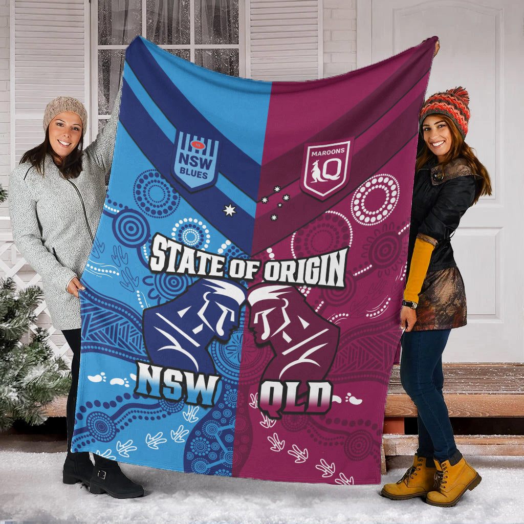 QLD Maroons And NSW Blues Rugby Premium Blanket State of Origin Indigenous LT14