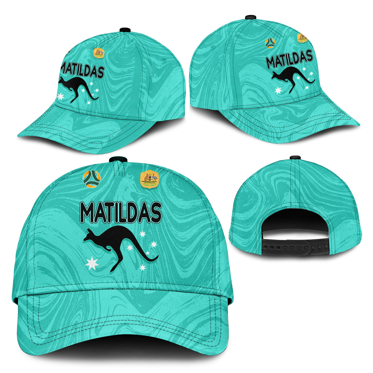 Aussie Matildas Classic Cap 2023 Women World Cup Marble Patterns - Turquoise LT7