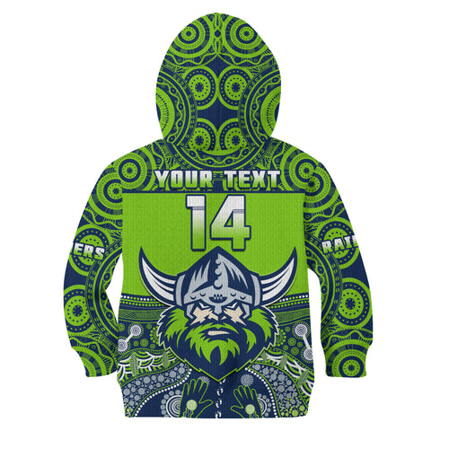 (Custom Text And Number) Raiders Rugby Hoodie KID Aboriginal Pattern LT14