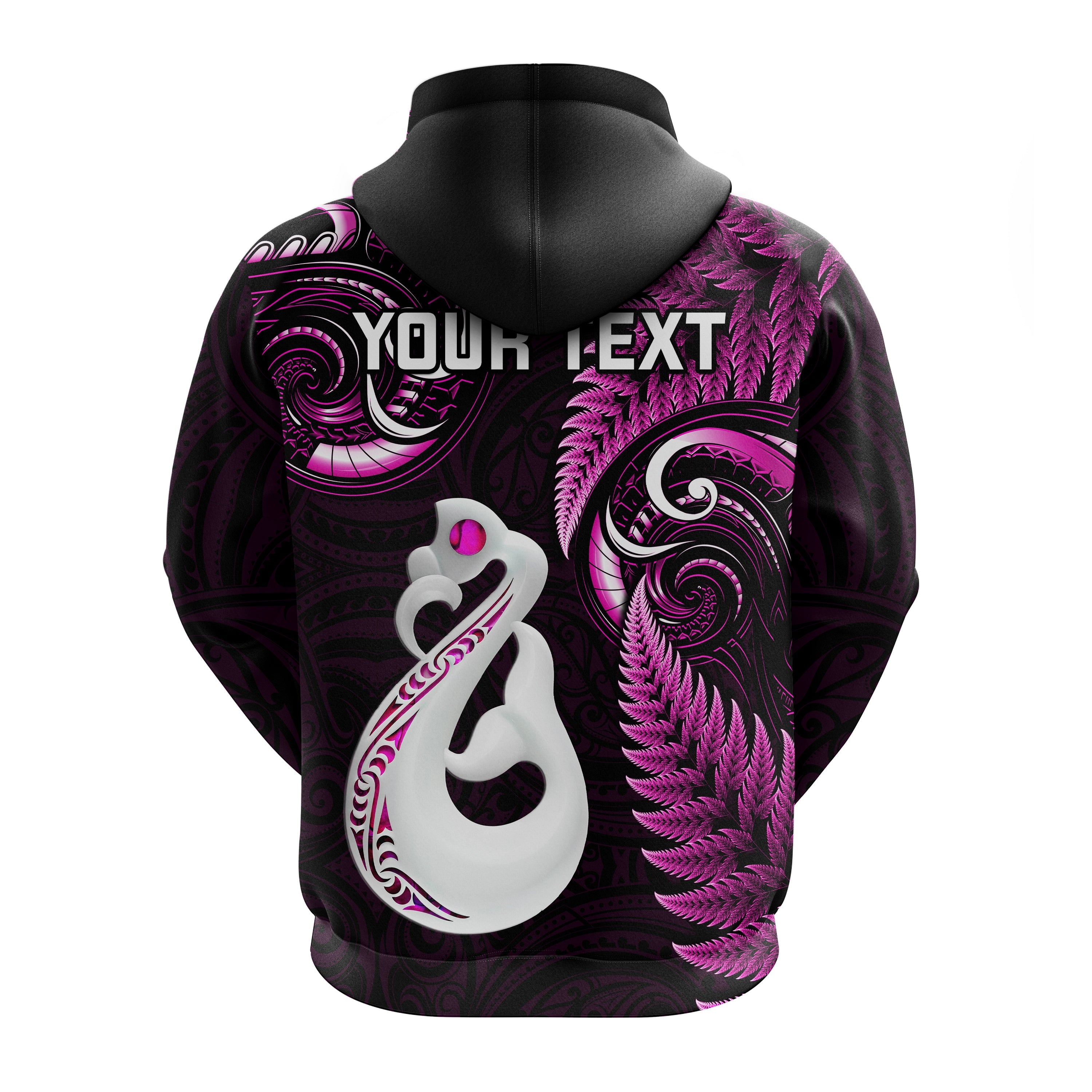 Personalised New Zealand Hoodie Aotearoa Silver Fern With Manaia Maori Unique Pink LT14