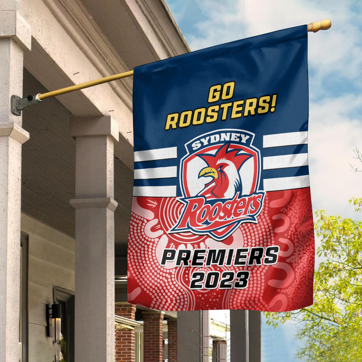 Roosters Rugby Garden Flag Aboriginal Go Premiers 2023 LT14