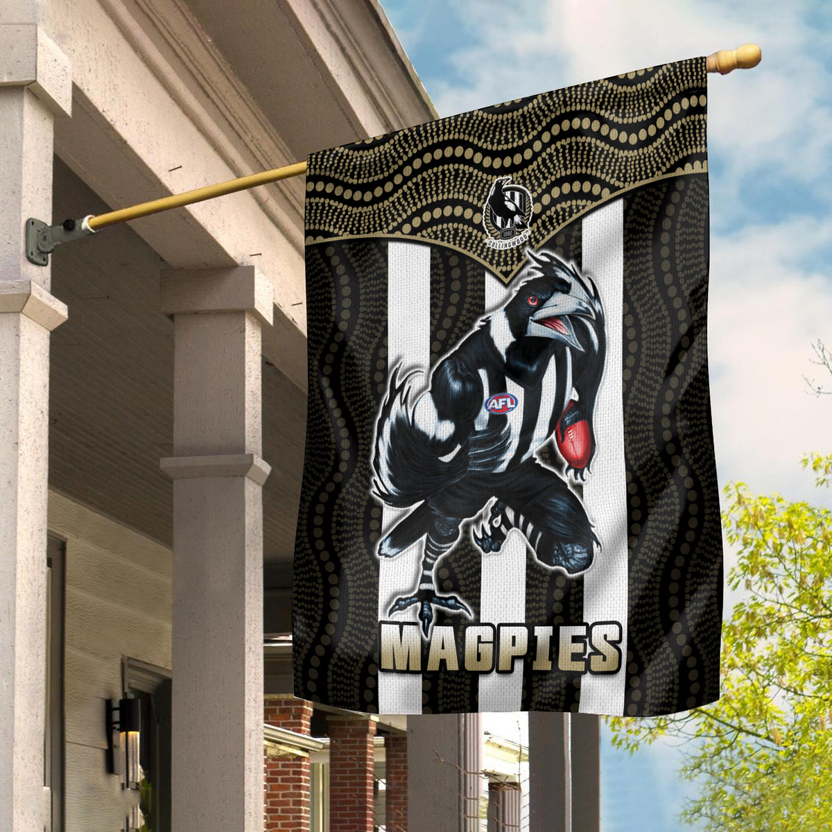 Magpies Football Flag Collingwood 1892 Indigenous Sporty Style LT14