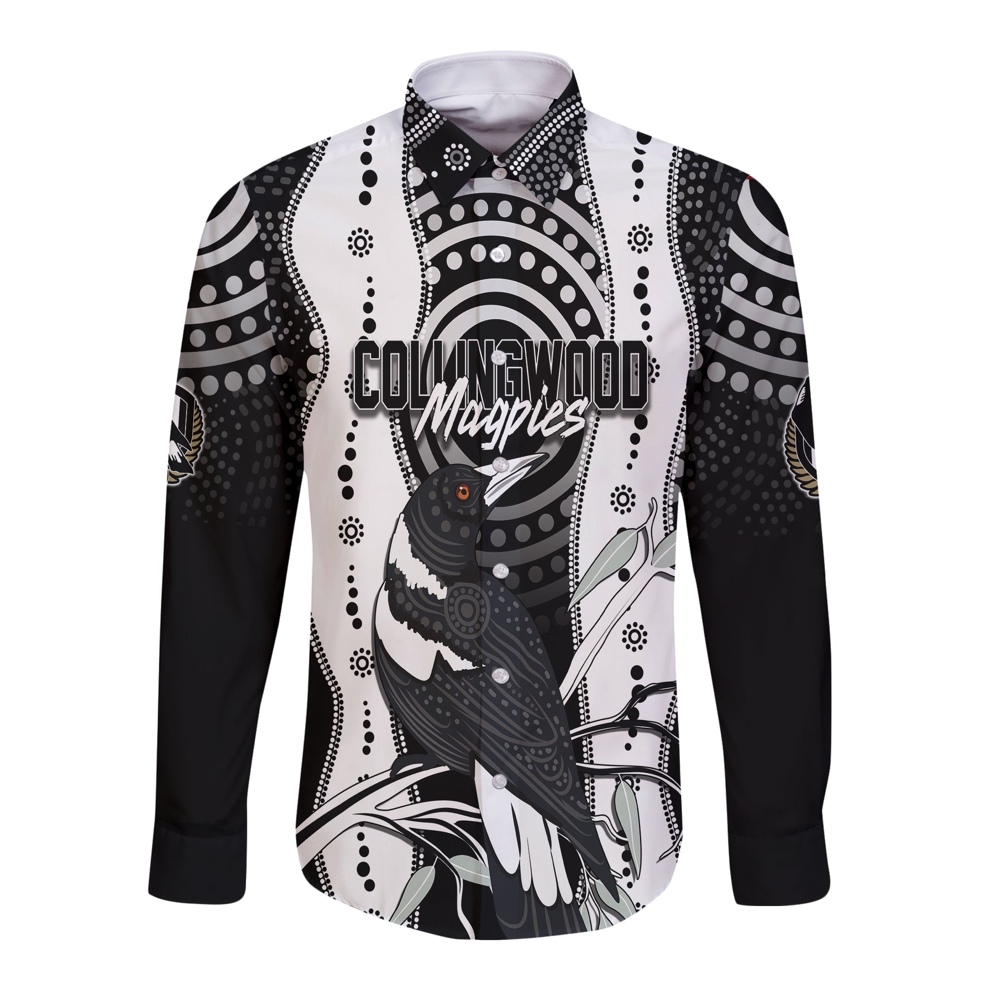 Personalised Collingwood Magpies Aboriginal Long Sleeves Button Shirt Artsy Vibes - Vibe Hoodie Shop