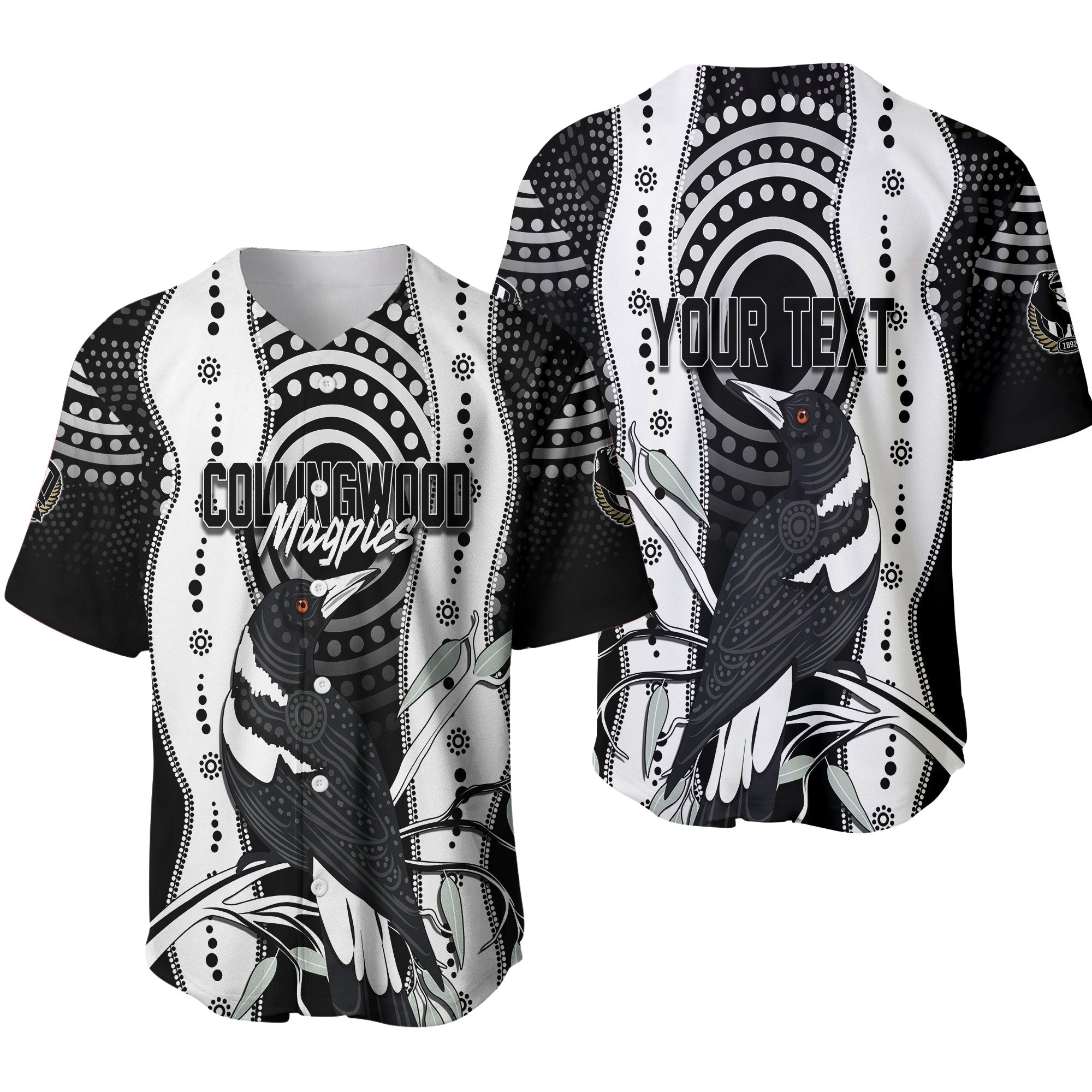 Personalised Collingwood Magpies Aboriginal Baseball Jersey Artsy Vibes - Vibe Hoodie Shop