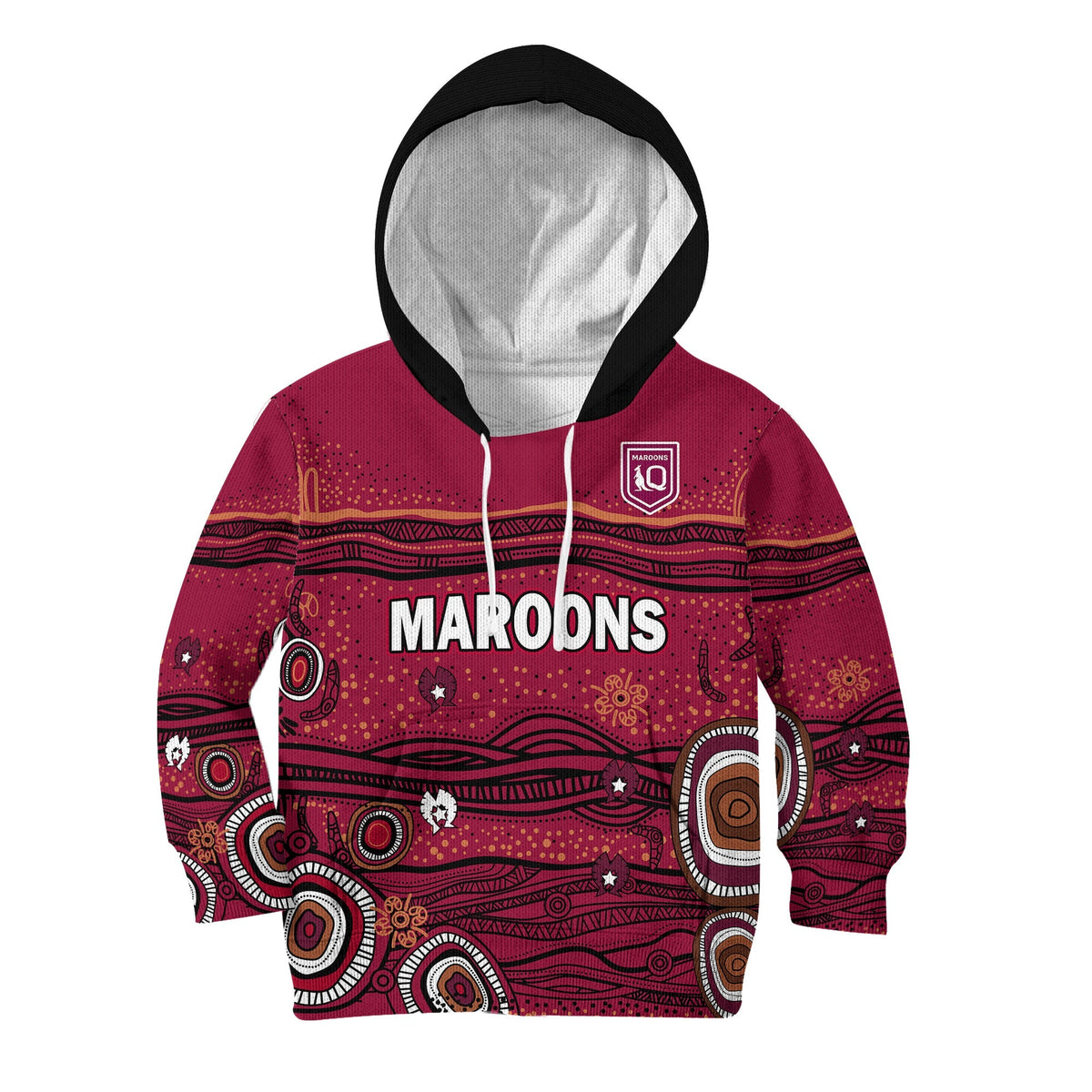 custom-text-and-number-qld-maroons-rugby-hoodie-kid-indigenous