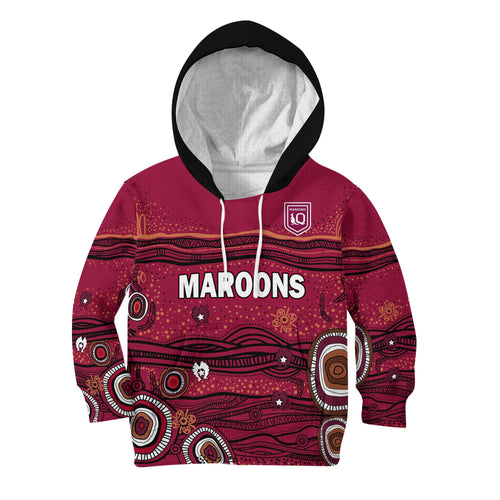 custom-text-and-number-qld-maroons-rugby-hoodie-kid-indigenous