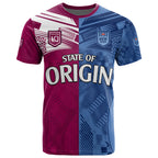 (Custom Text And Number) Blues and Maroons Rugby T Shirt State of Origin NSW Combine QLD Sporty Style 2023 LT9