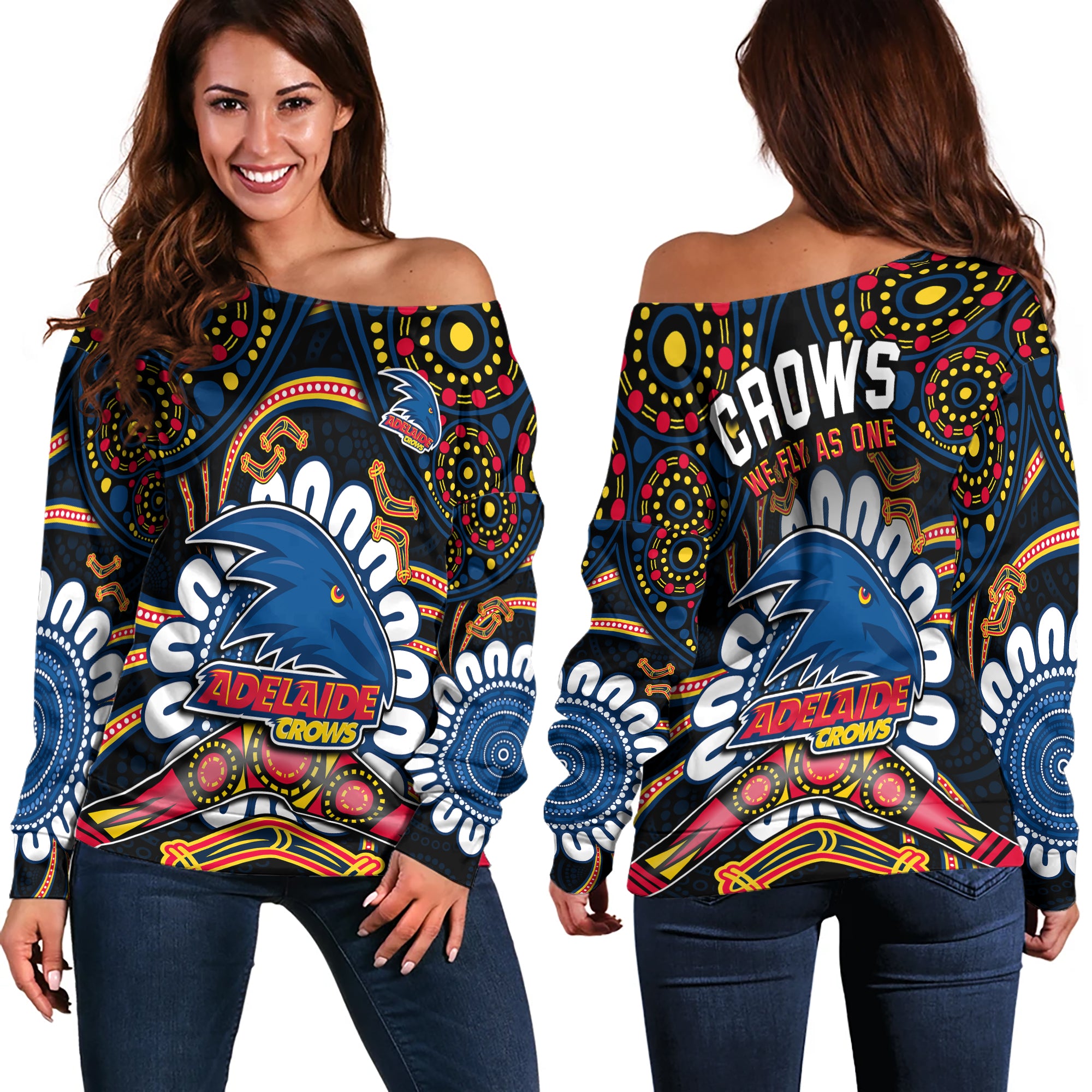 adelaide-crows-football-off-shoulder-sweater-boomerang-indigenous-dots