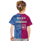 Blues and Maroons Rugby Kid T Shirt State of Origin NSW Combine QLD Sporty Style 2023 LT9