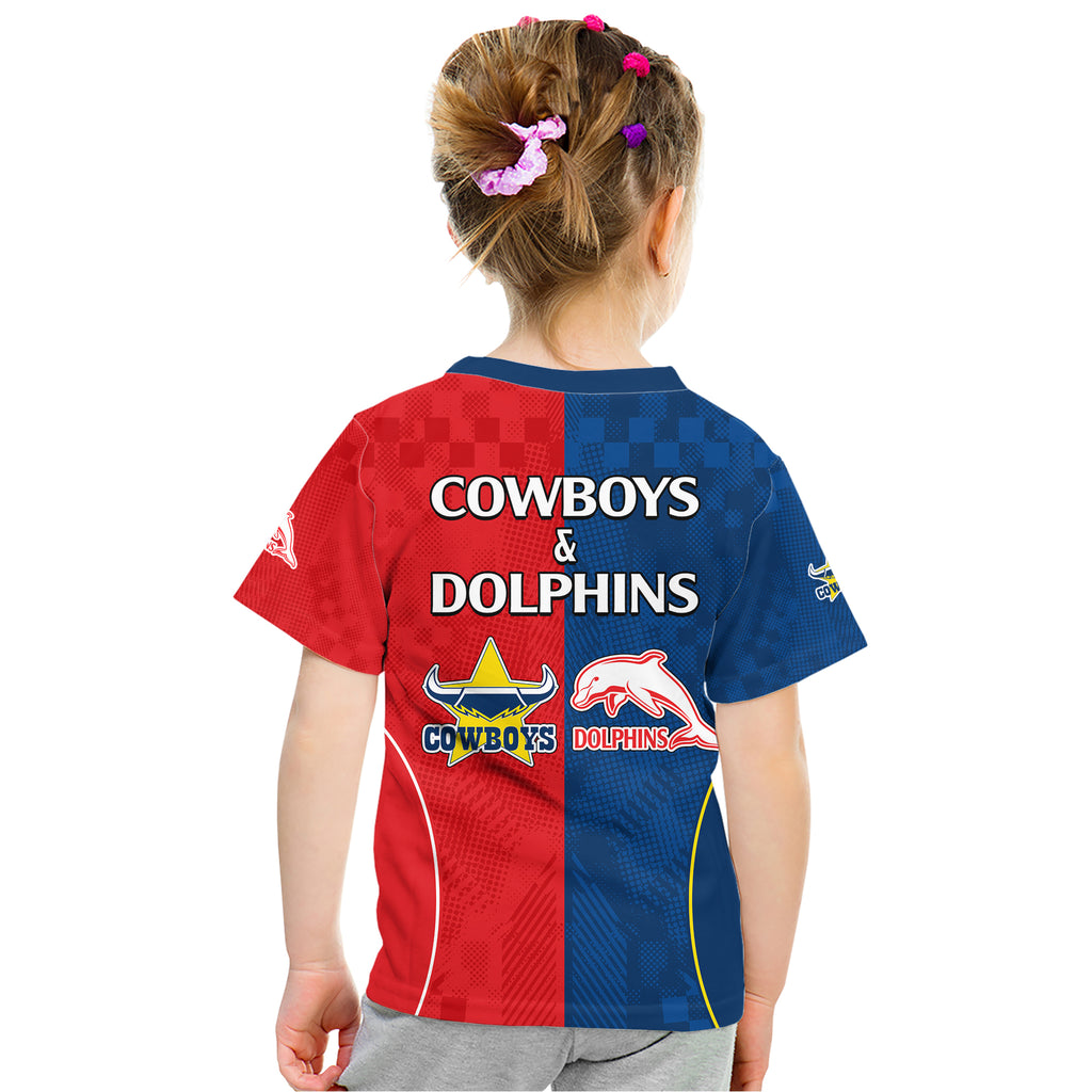NRL Half Dolphins and Half Cowboys Rugby Kid T Shirt Sporty Style LT9