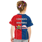 NRL Half Dolphins and Half Cowboys Rugby Kid T Shirt Sporty Style LT9