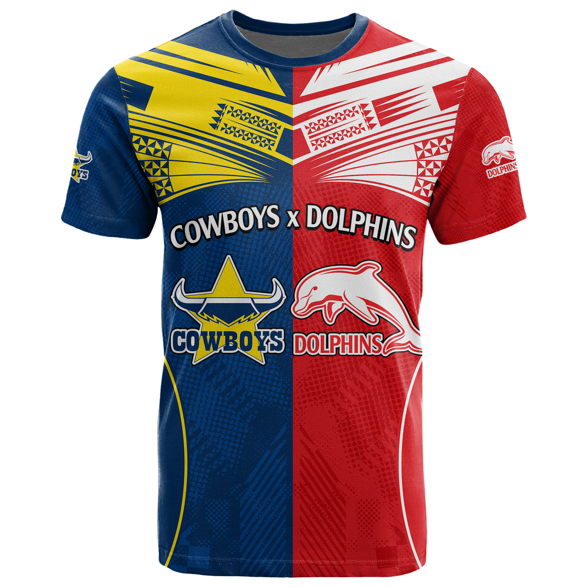 NRL Half Dolphins and Half Cowboys Rugby T Shirt Sporty Style LT9
