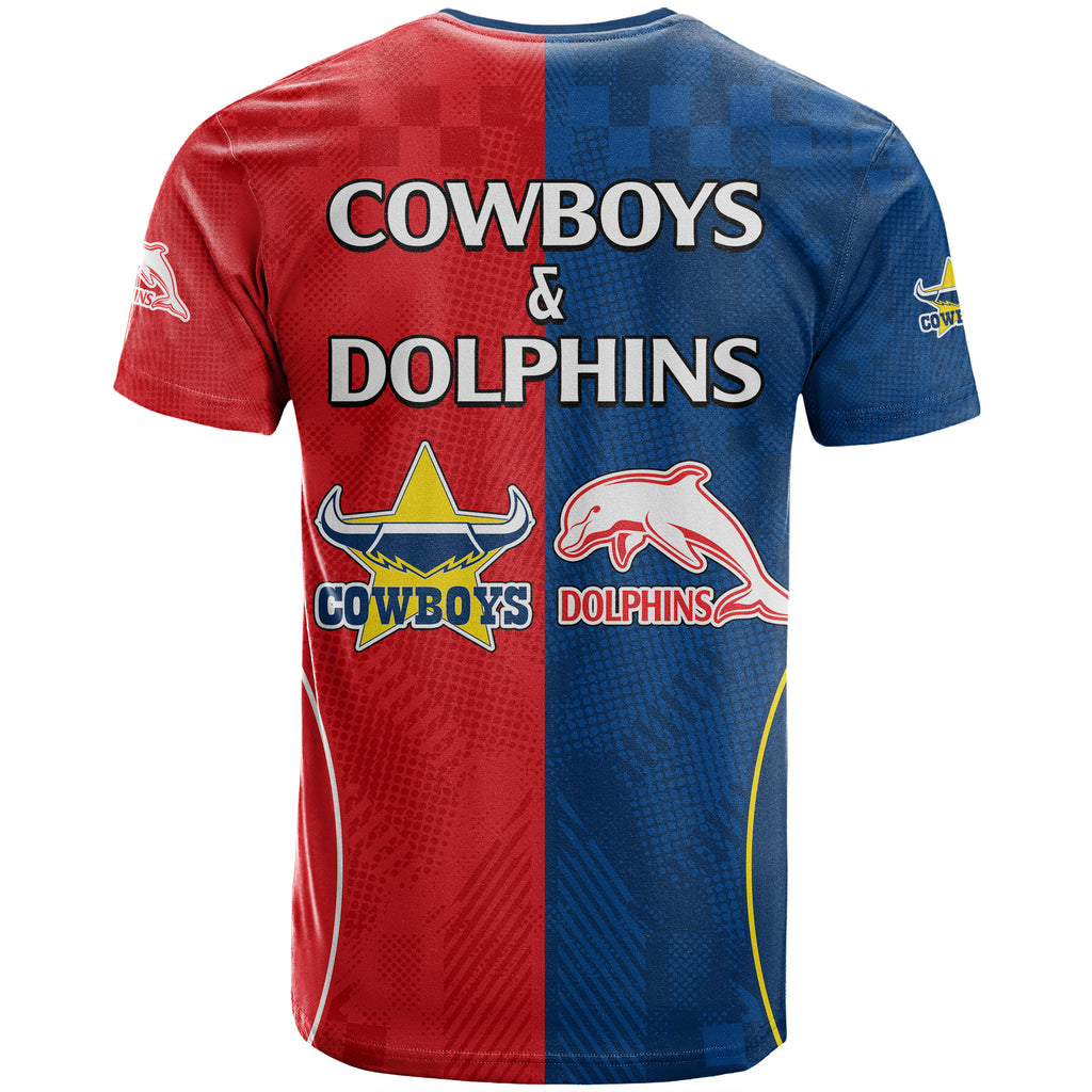 NRL Half Dolphins and Half Cowboys Rugby T Shirt Sporty Style LT9
