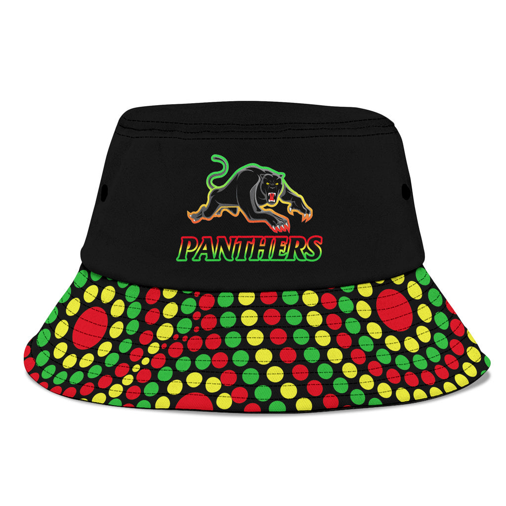 panthers-rugby-bucket-hat-2023-unique-indigenous-art-version-black