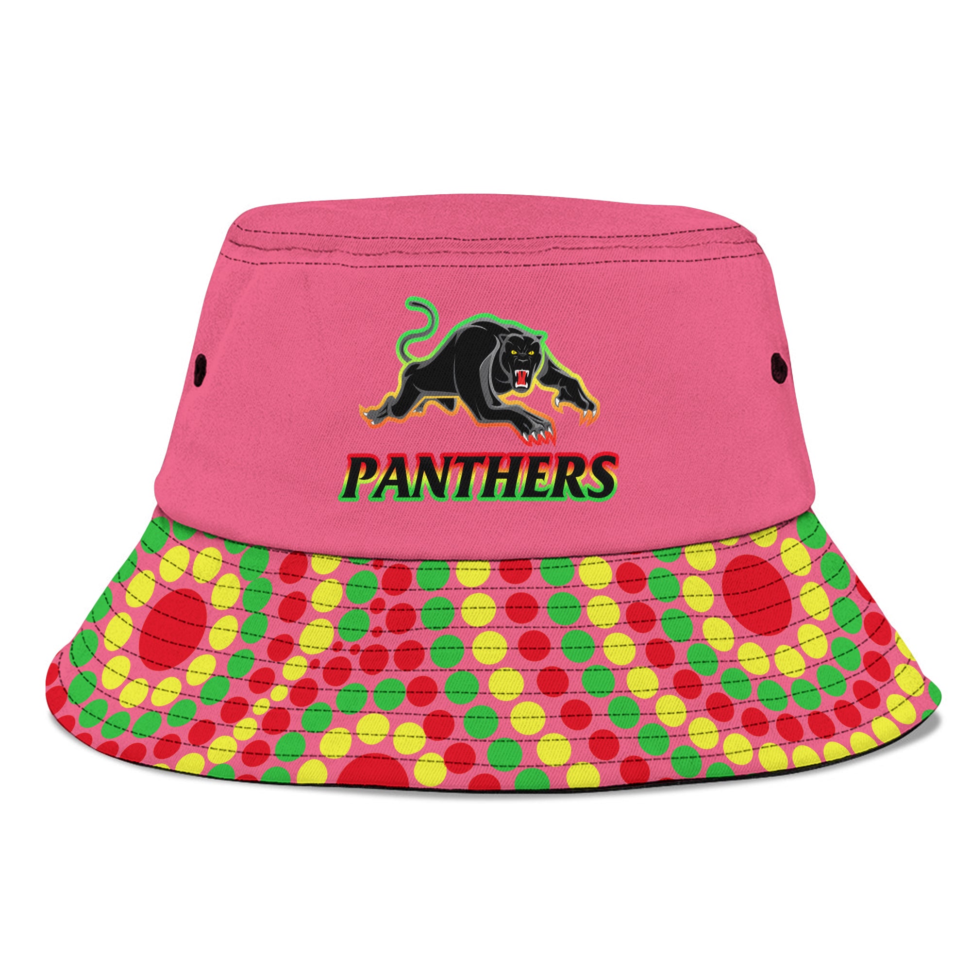 panthers-rugby-bucket-hat-2023-unique-indigenous-art-version-pink