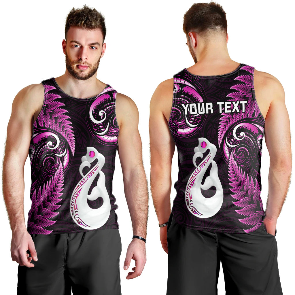 Personalised New Zealand Men Tank Top Aotearoa Silver Fern With Manaia Maori Unique Pink LT14