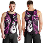 Personalised New Zealand Men Tank Top Aotearoa Silver Fern With Manaia Maori Unique Pink LT14