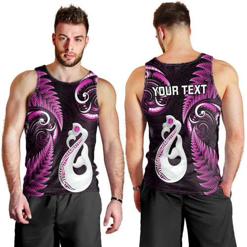 Personalised New Zealand Men Tank Top Aotearoa Silver Fern With Manaia Maori Unique Pink LT14