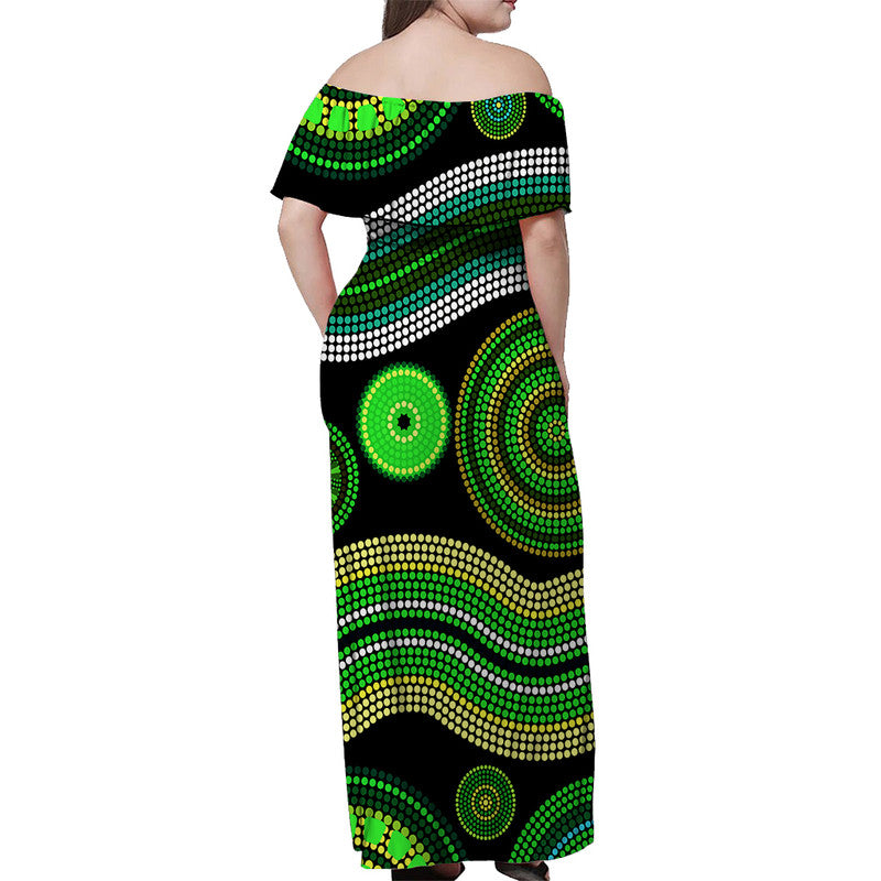australian-aboriginal-dot-unique-style-green-off-shoulder-long-dress
