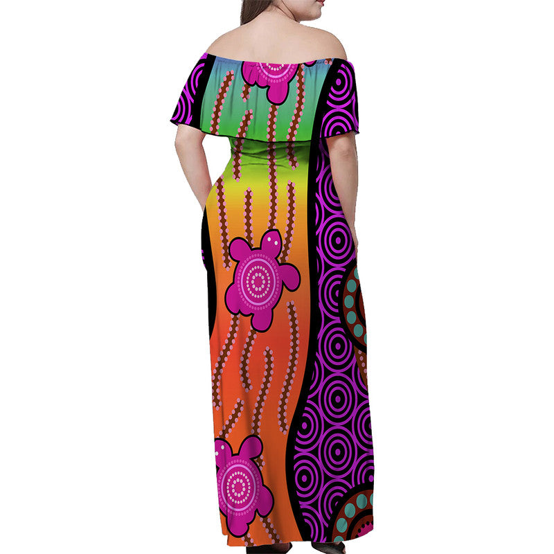 australian-aboriginal-turtle-pink-off-shoulder-long-dress