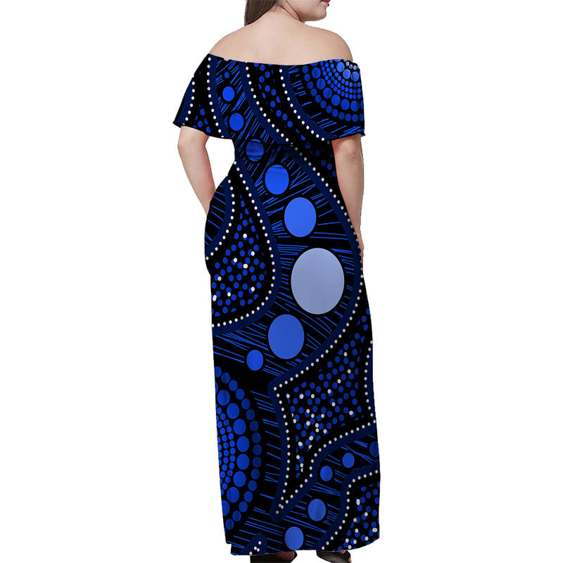 australian-aboriginal-art-blue-off-shoulder-long-dress