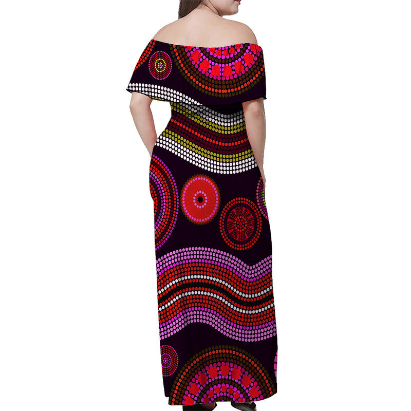 australian-aboriginal-dot-unique-style-pink-off-shoulder-long-dress