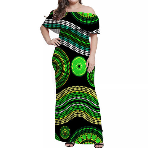 australian-aboriginal-dot-unique-style-green-off-shoulder-long-dress