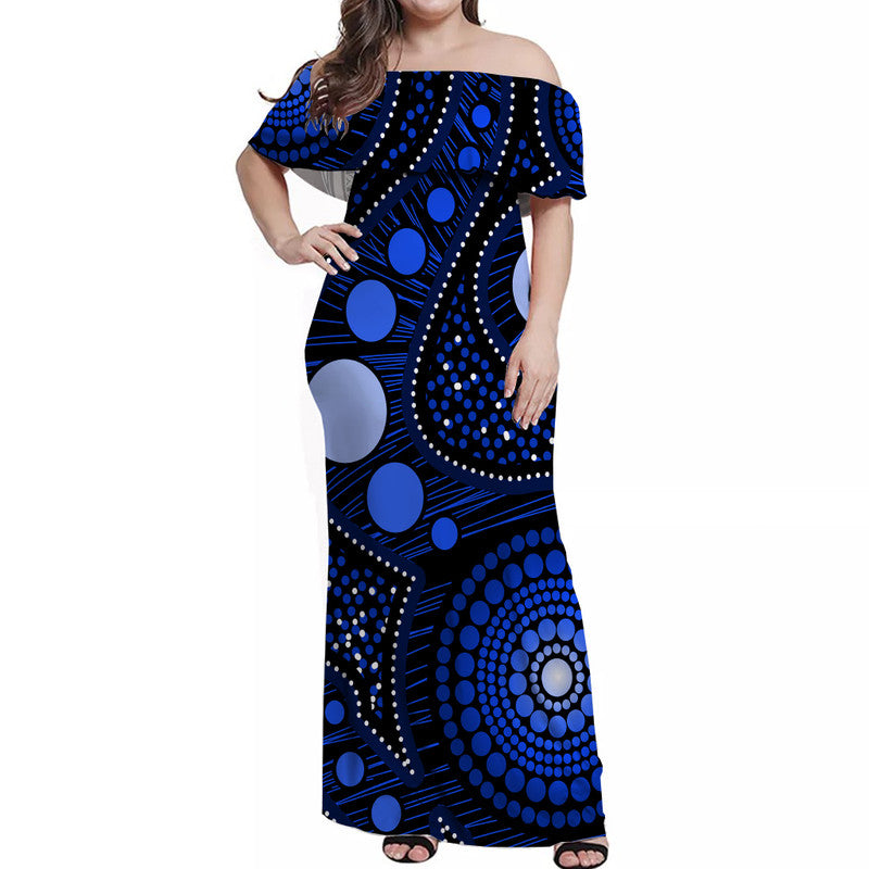 australian-aboriginal-art-blue-off-shoulder-long-dress