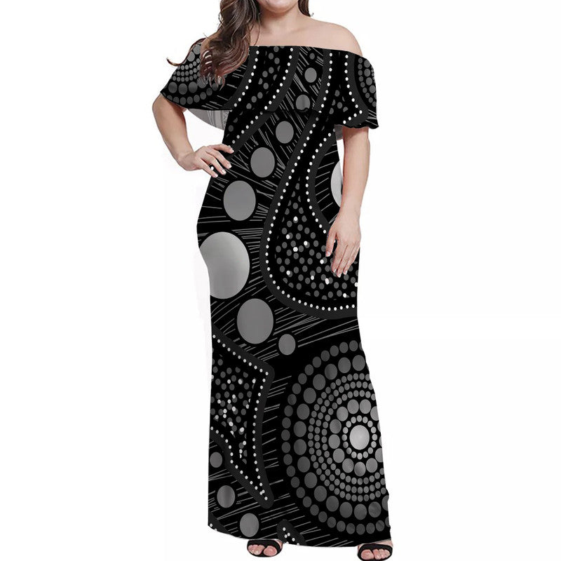 australian-aboriginal-art-black-off-shoulder-long-dress