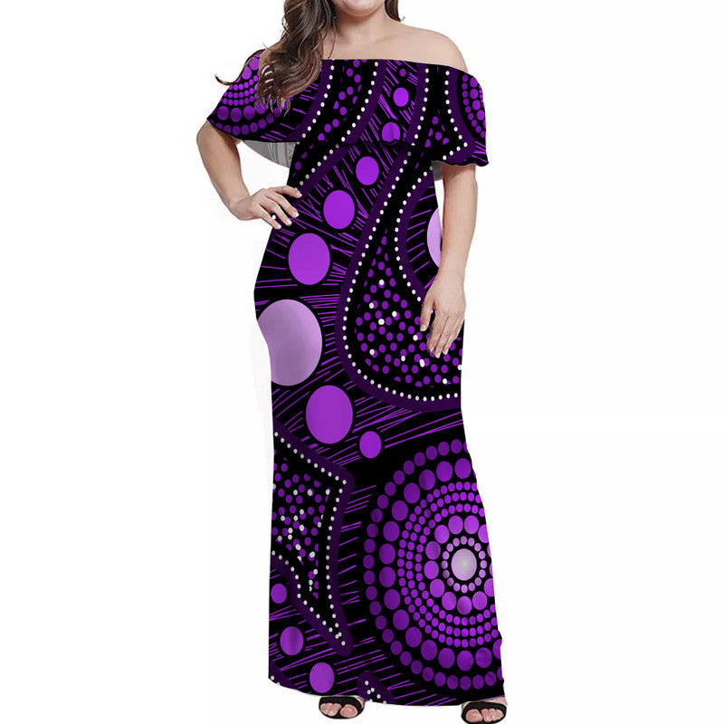 australian-aboriginal-art-purple-off-shoulder-long-dress