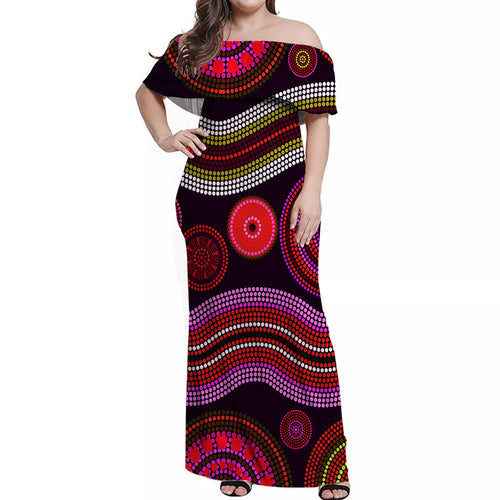 australian-aboriginal-dot-unique-style-pink-off-shoulder-long-dress