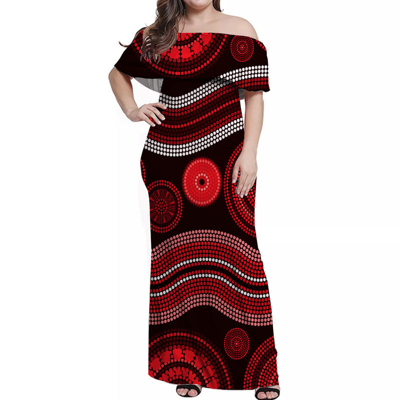 australian-aboriginal-dot-unique-style-red-off-shoulder-long-dress