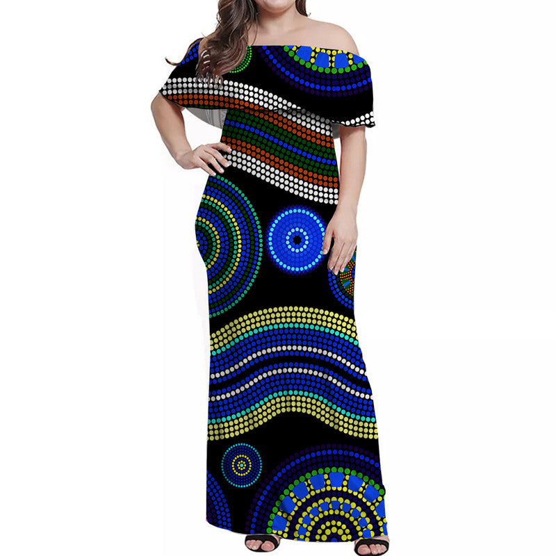 australian-aboriginal-dot-unique-style-blue-off-shoulder-long-dress