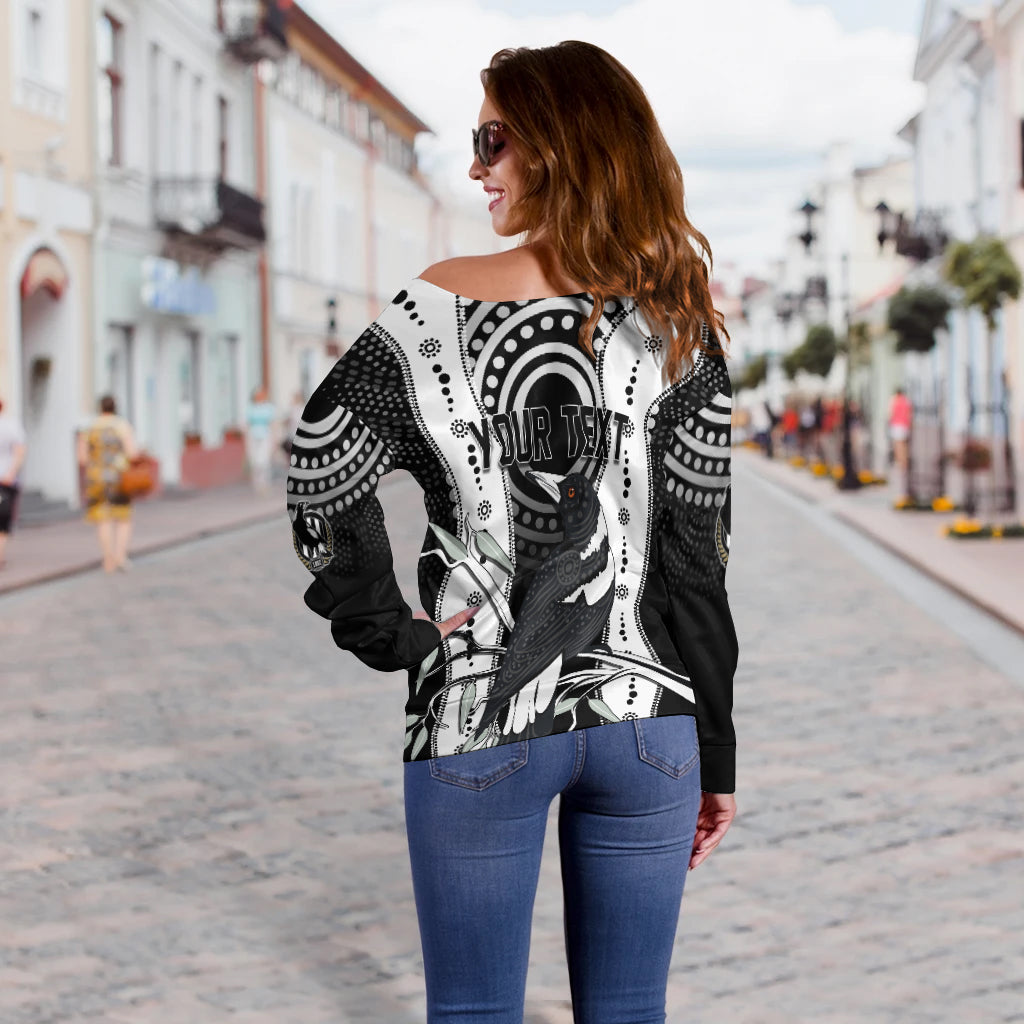Personalised Collingwood Magpies Aboriginal Off Shoulder Sweater Artsy Vibes - Vibe Hoodie Shop