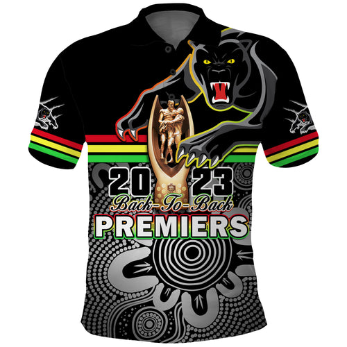 Panthers Rugby Polo Shirt Pennies Premiers 2023 Back To Back Indigenous Original LT14