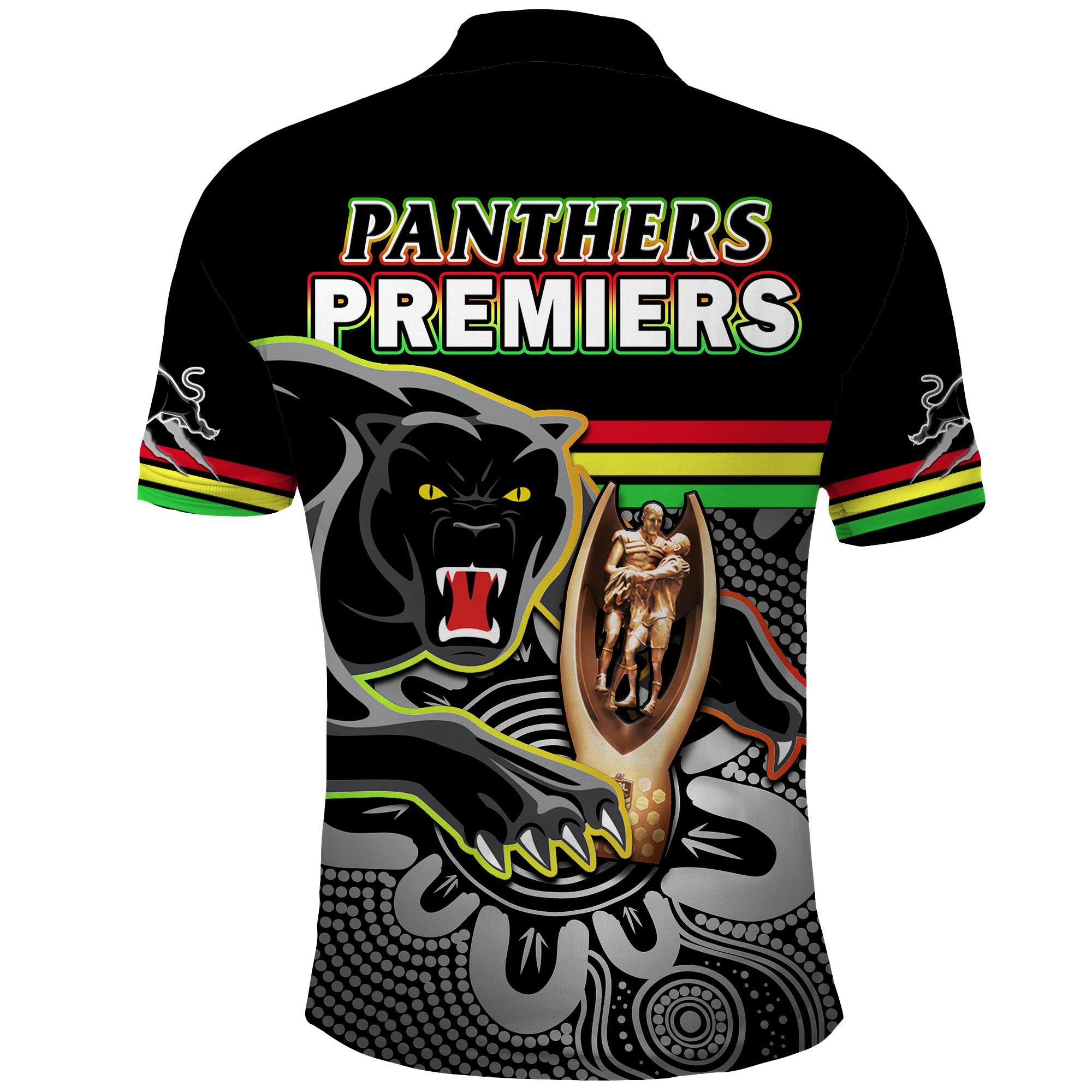 Panthers Rugby Polo Shirt Pennies Premiers 2023 Back To Back Indigenous Original LT14