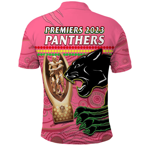 Panthers Rugby Polo Shirt The Riff 2023 Premiers Aboriginal Pink LT14