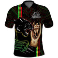 Panthers Rugby Polo Shirt The Riff 2023 Premiers Aboriginal Art LT14