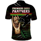 Panthers Rugby Polo Shirt The Riff 2023 Premiers Aboriginal Art LT14
