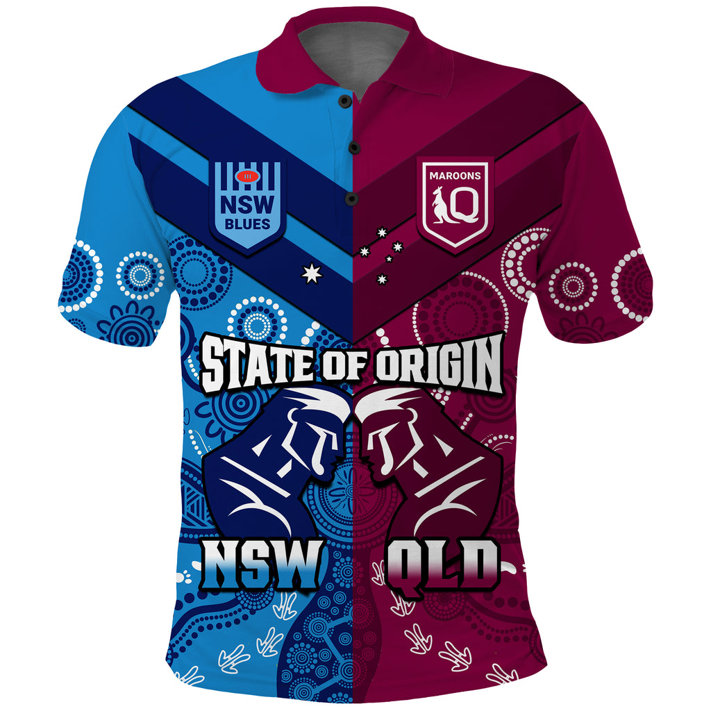 (Custom Personalised) QLD Maroons And NSW Blues Rugby Polo Shirt State of Origin Indigenous LT14
