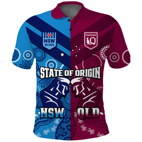 (Custom Personalised) QLD Maroons And NSW Blues Rugby Polo Shirt State of Origin Indigenous LT14