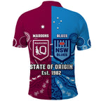 QLD Maroons And NSW Blues Rugby Polo Shirt State of Origin Indigenous LT14