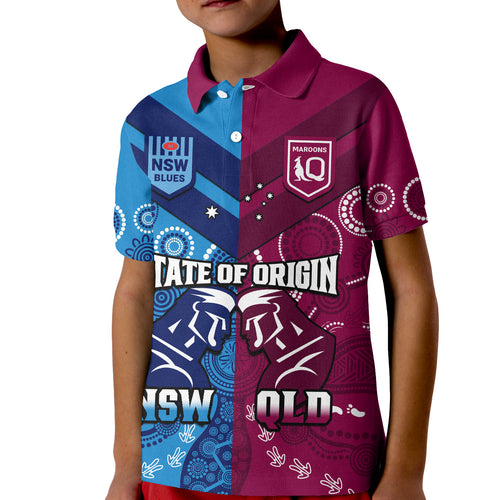 (Custom Personalised) QLD Maroons And NSW Blues Rugby Polo Shirt State of Origin Indigenous LT14