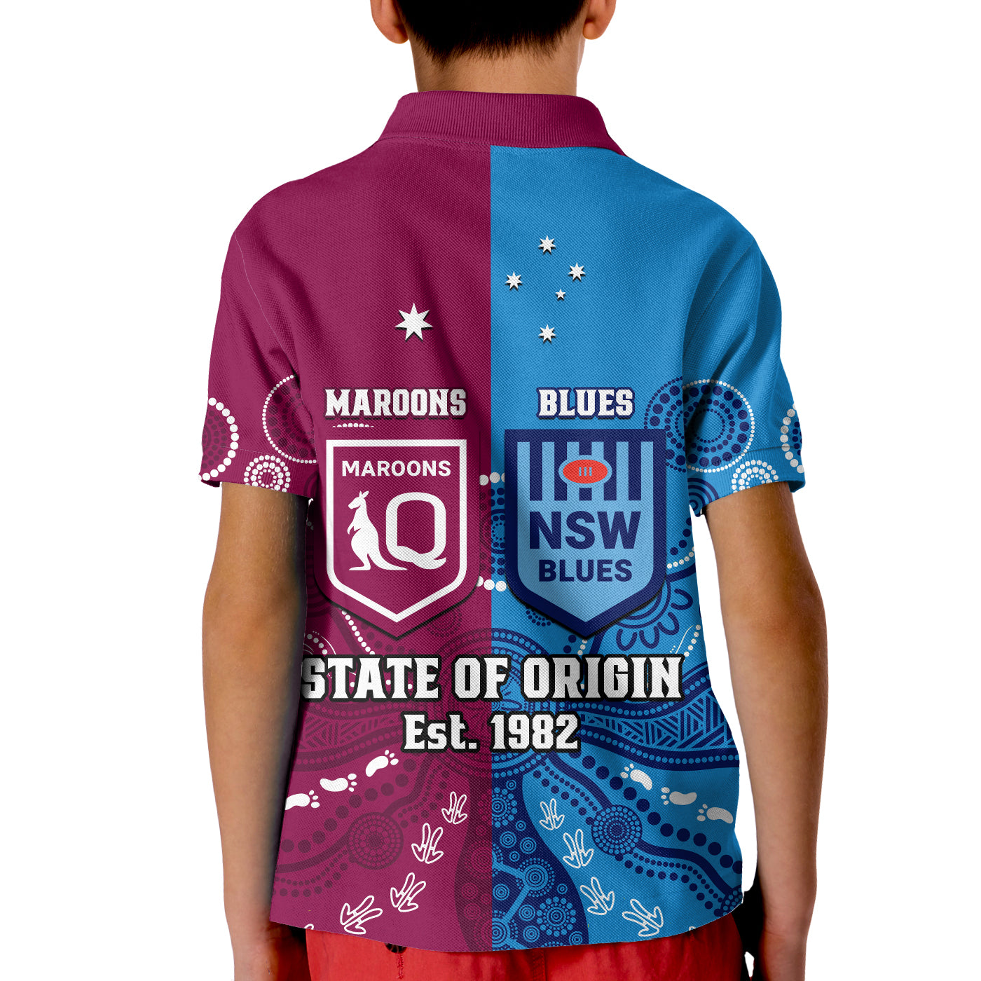 QLD Maroons And NSW Blues Rugby Polo Shirt State of Origin Indigenous LT14