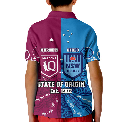 QLD Maroons And NSW Blues Rugby Polo Shirt KID State of Origin Indigenous LT14