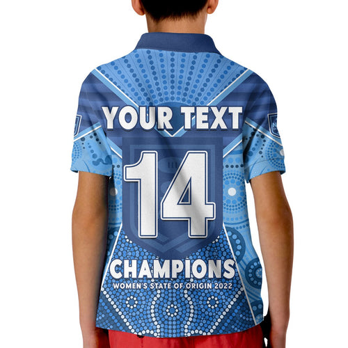(Custom Text And Number) NSW Sky Blues Polo Shirt KID The Champions Womens State Of Origin 2022 LT14