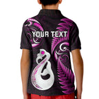 Personalised New Zealand Kid Polo Shirt Aotearoa Silver Fern With Manaia Maori Unique Pink LT14