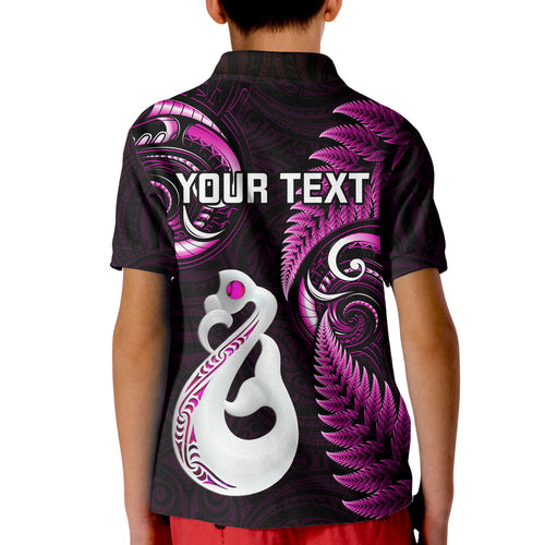 Personalised New Zealand Kid Polo Shirt Aotearoa Silver Fern With Manaia Maori Unique Pink LT14